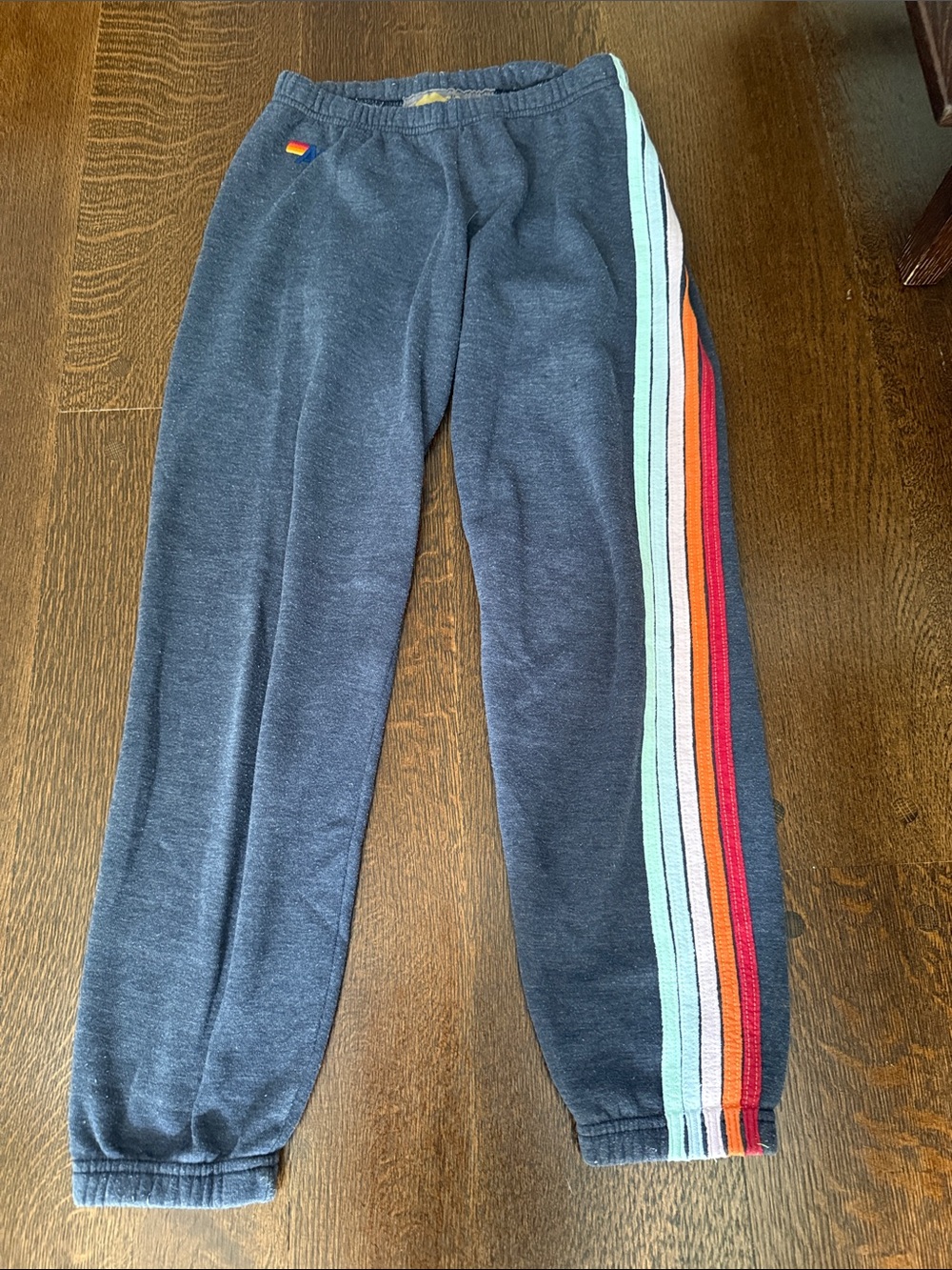 Aviator Nation women’s  Navy Sweatpants with Rainbow Side Stripes